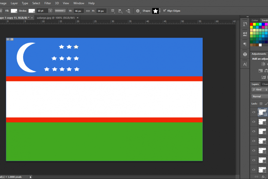 تصویر ترسیم پرچم ازبکستان با فتوشاپ