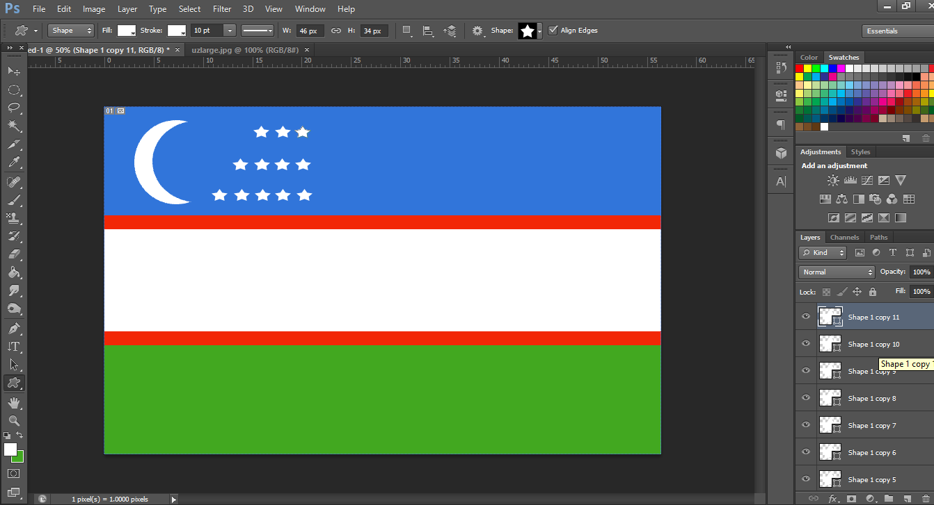 ترسیم پرچم ازبکستان با فتوشاپ